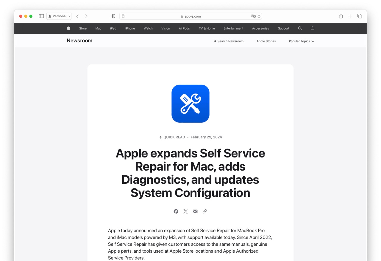 Apple expands Self Service Repair for Mac, adds Diagnostics, and updates System Configuration