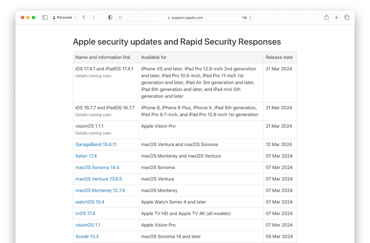 Apple security updates and Rapid Security Responses