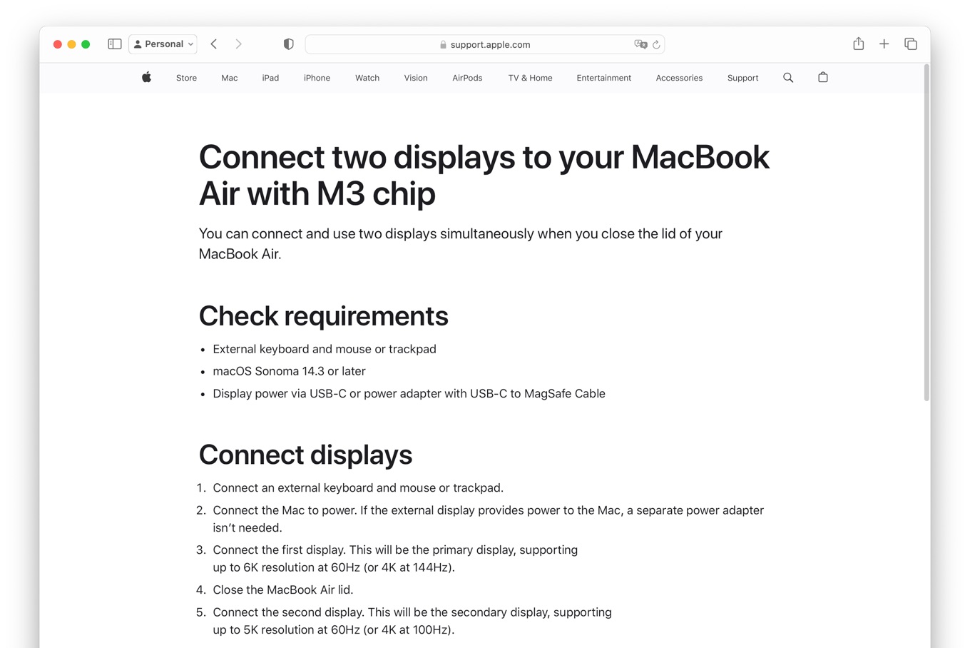 Connect two displays to your MacBook Air with M3 chip