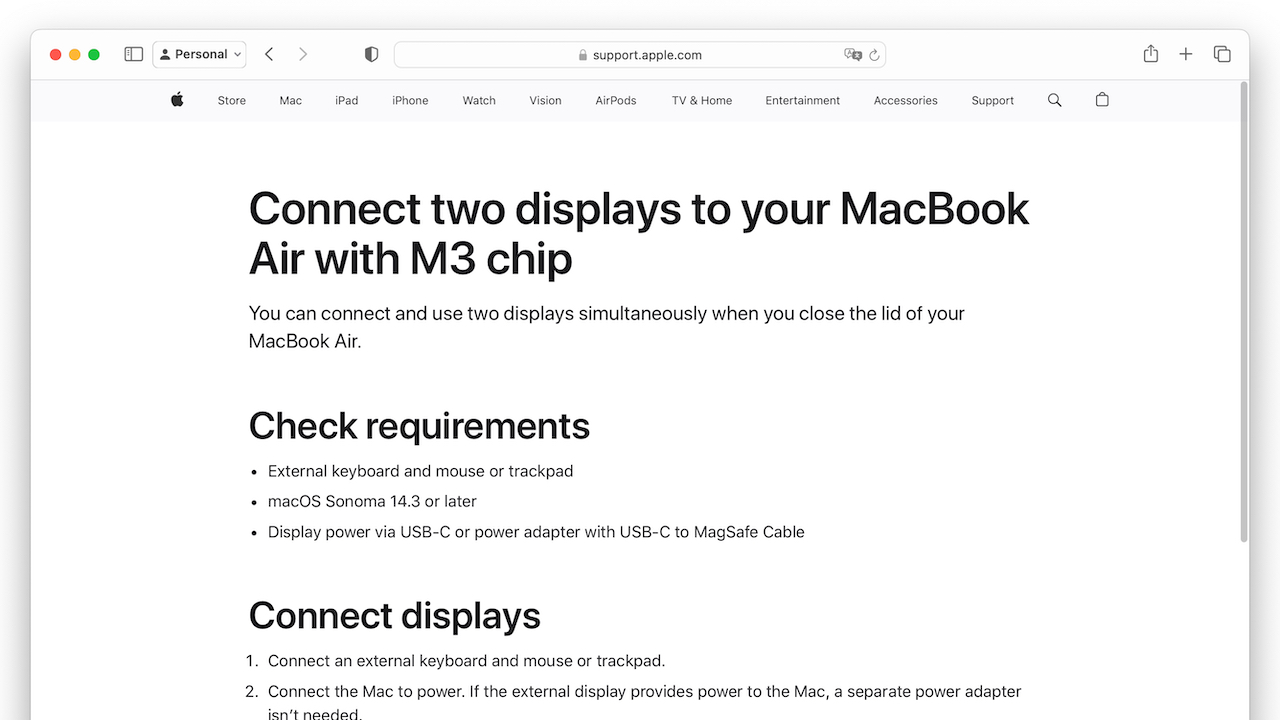 Connect two displays to your MacBook Air with M3 chip