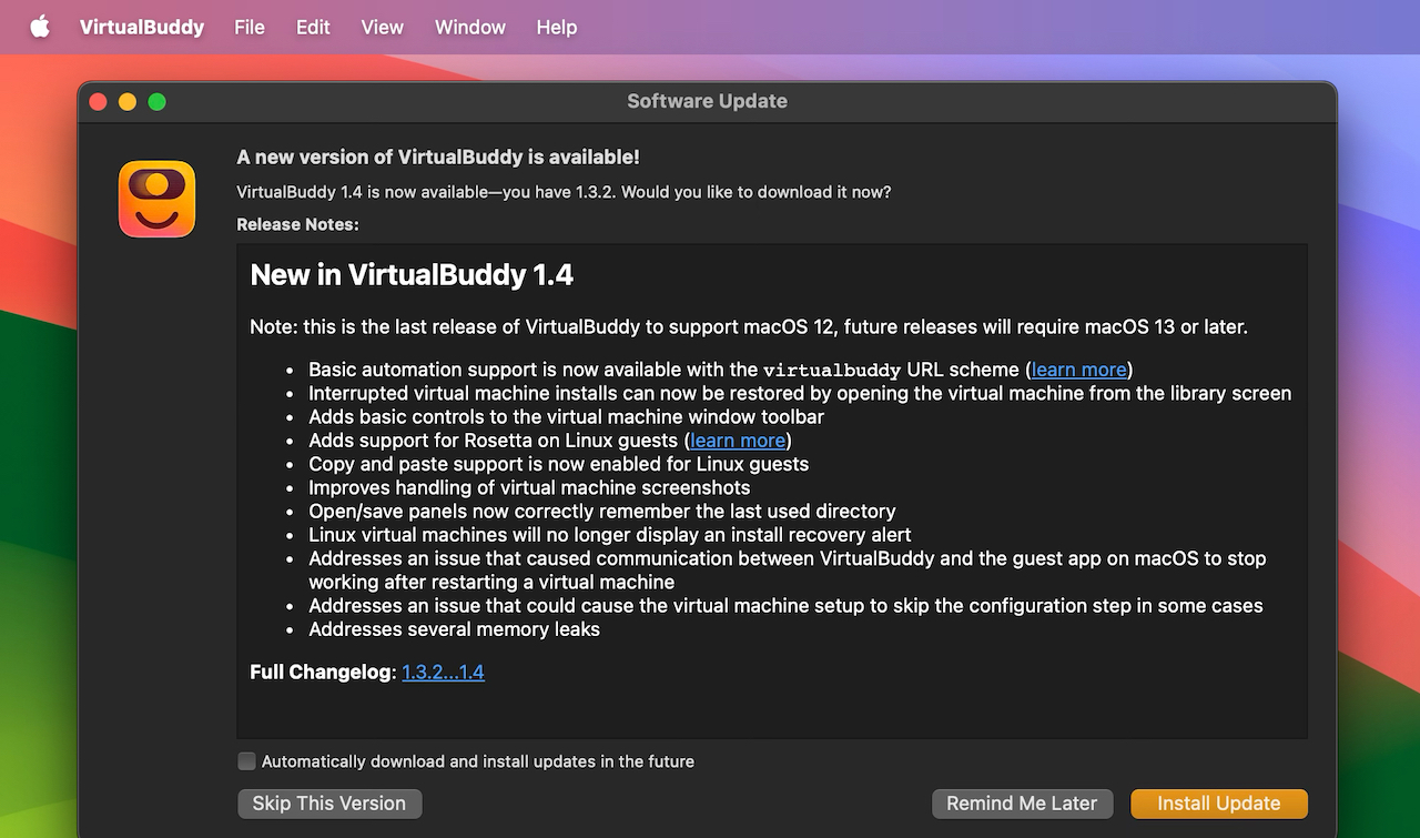 VirtualBuddy v1 4 for Mac release note