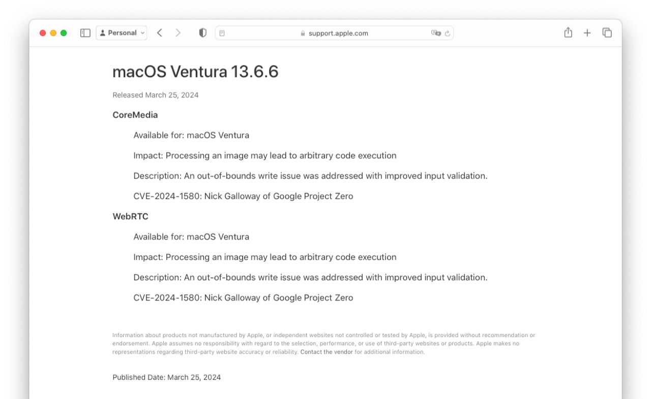 About the security content of macOS Ventura 13.6.6