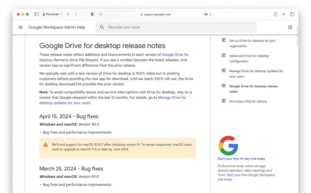 Google Drive for macOS v90