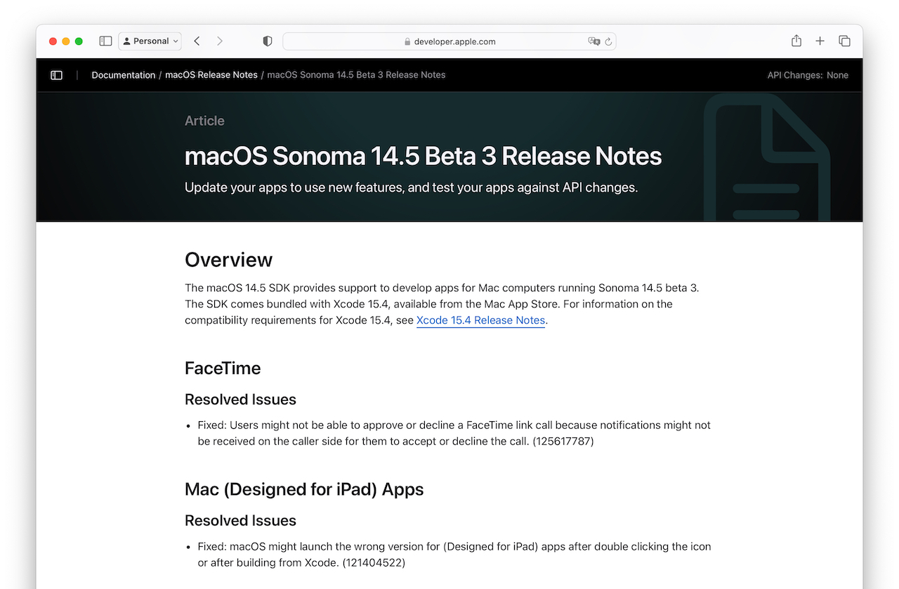 macOS Sonoma 14.5 Beta 3 Release Notes