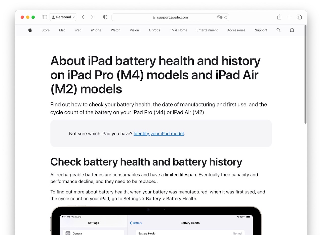 About iPad battery health and history on iPad Pro (M4) models and iPad Air (M2) models