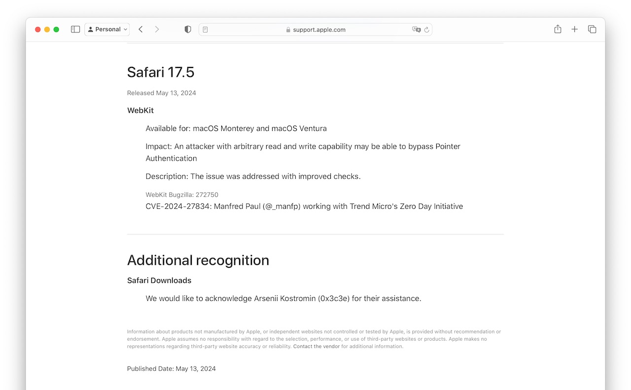 About the security content of Safari 17.5