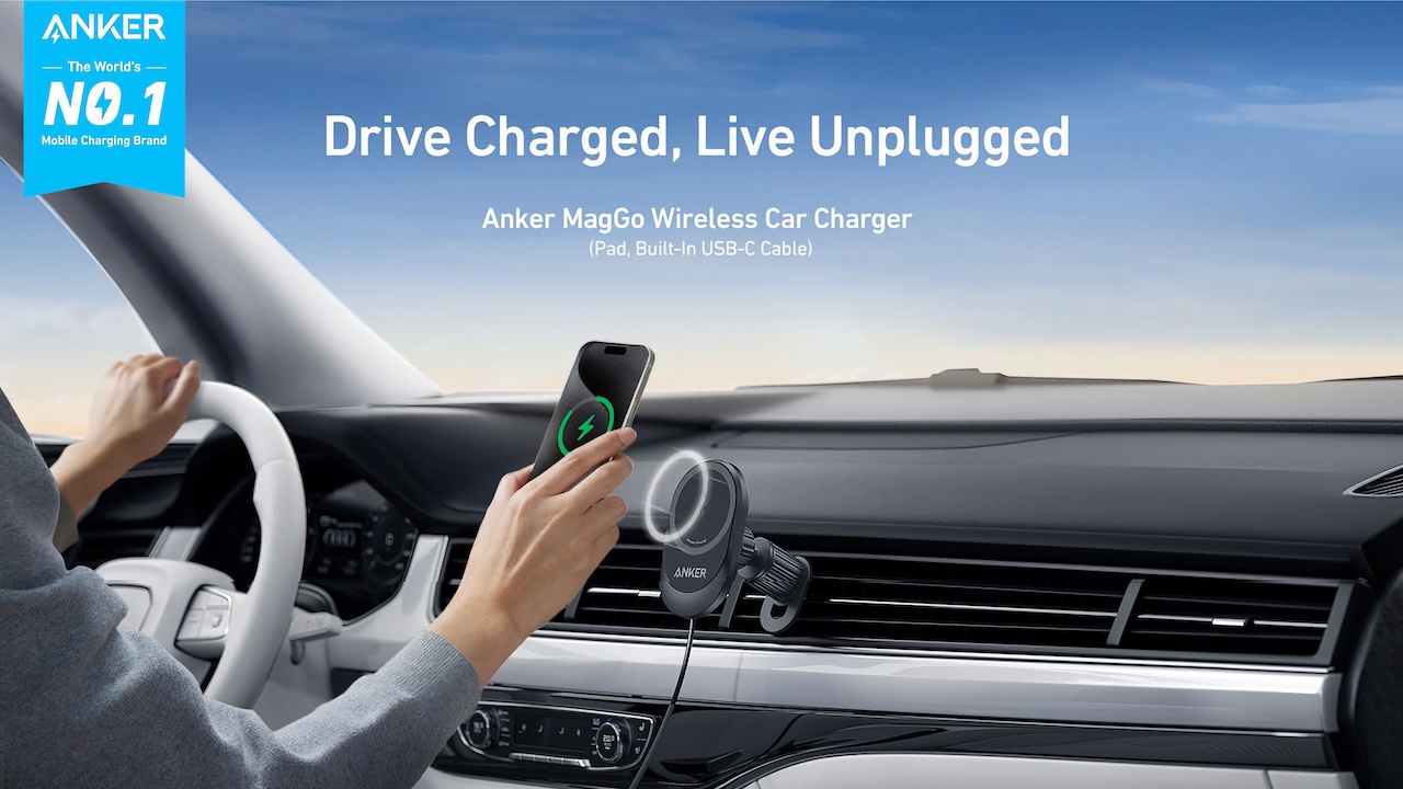 Anker MagGo Wireless Car Charger (Pad, Built-In USB-C Cable)