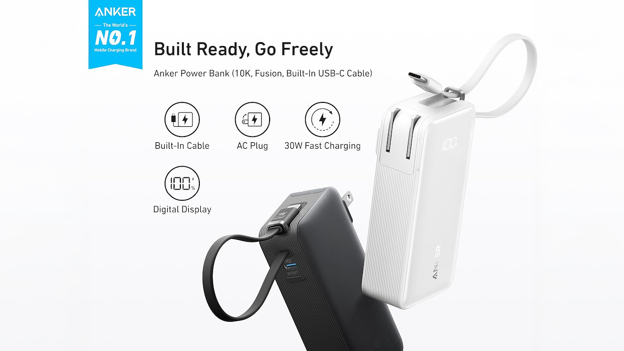 Anker Power Bank (10K, Fusion, Built-In USB-C Cable)
