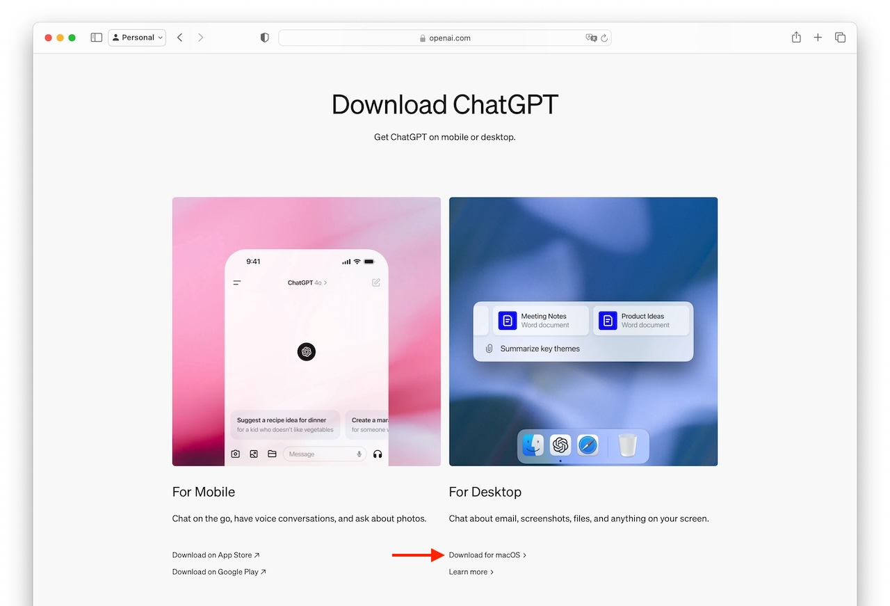 ChatGPT for macOS download now