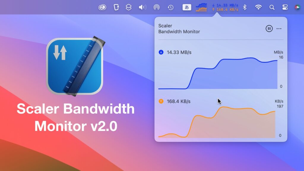 Macのメニューバーにネットワークのアクティビティチャートを表示できるようになったネットワークモニタアプリ「Scaler Bandwidth
