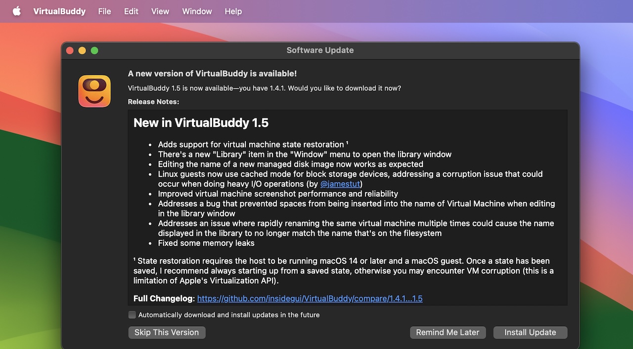 VirtualBuddy for Mac v1.5 update