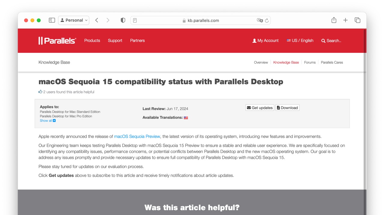 macOS Sequoia 15 сompatibility status with Parallels Desktop