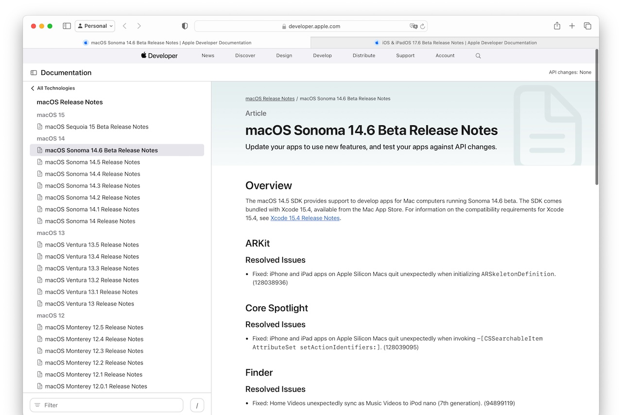 macOS 14.6 Sonoma Beta 1