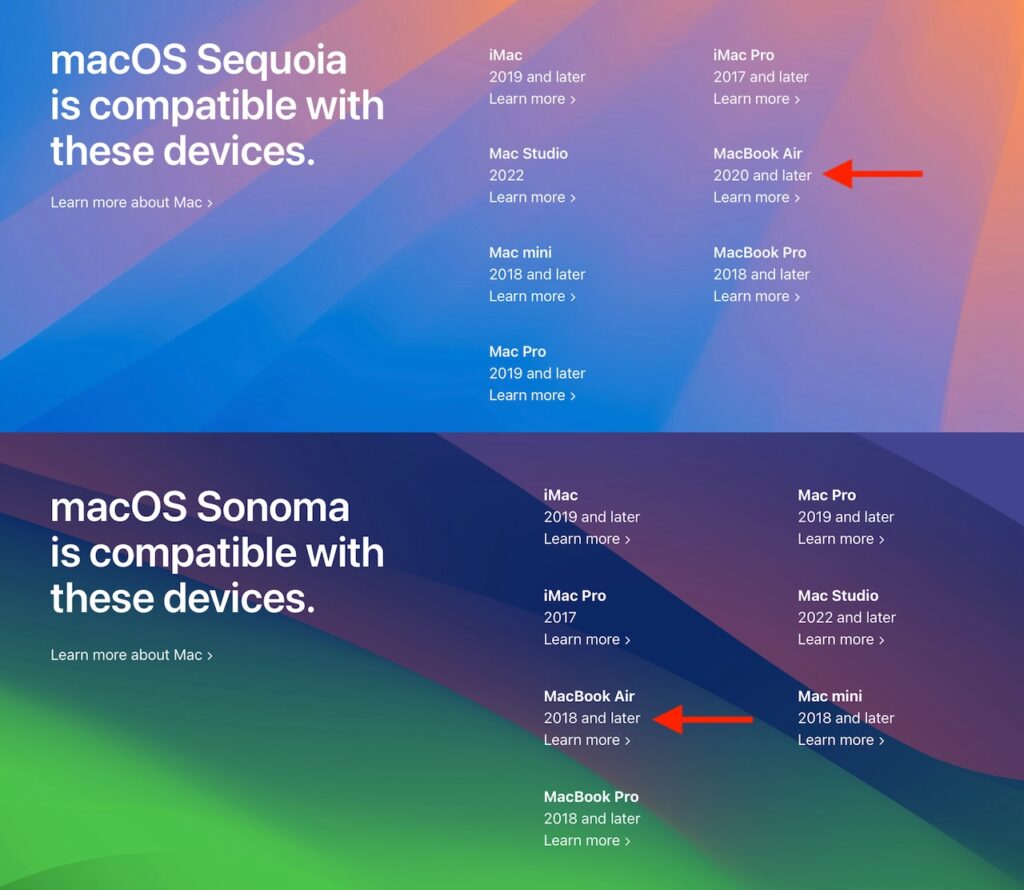 Apple「macOS 15 Sequoia」のシステム要件を公開。2018と2019年製のMacBook Airがサポート対象外となり ...