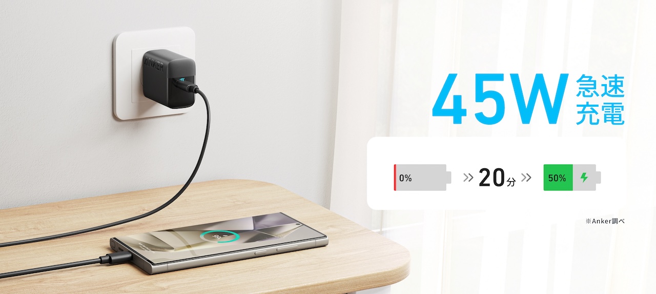 Anker Charger (45W) with USB-C & USB-C ケーブル