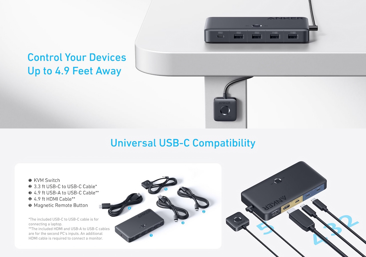 Anker KVM Switch (4K, For Desktop and Laptop)