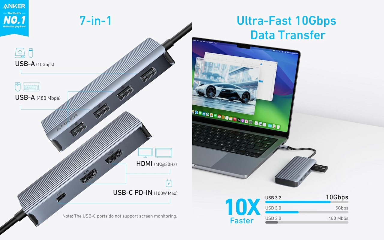 Anker USB-C Hub (7-in-1, Dual Display)