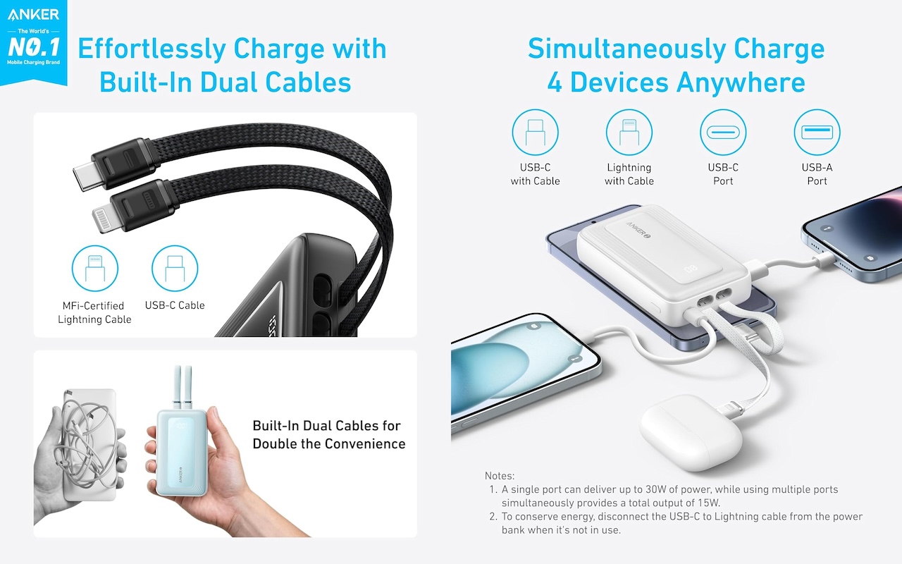 Anker Zolo Power Bank (10K, Built-In USB-C and Lightning Cable)