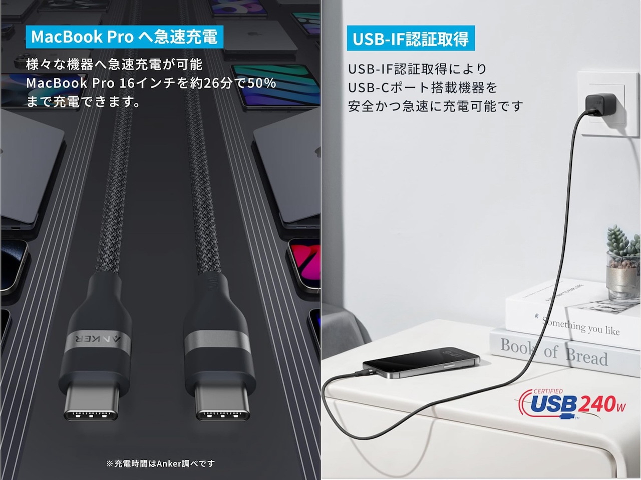 Anker USB-C & USB-C ケーブル (240W, 高耐久ナイロン)