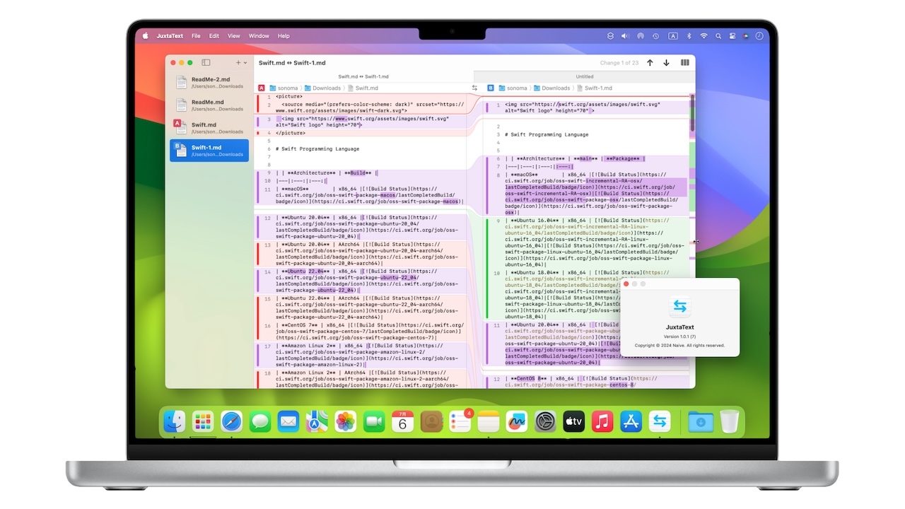 JuxtaText for Mac diff