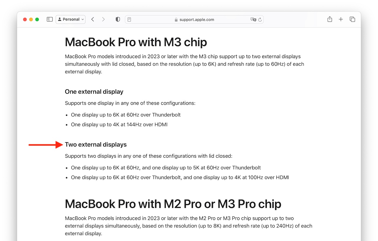 How many displays can be connected to MacBook Pro