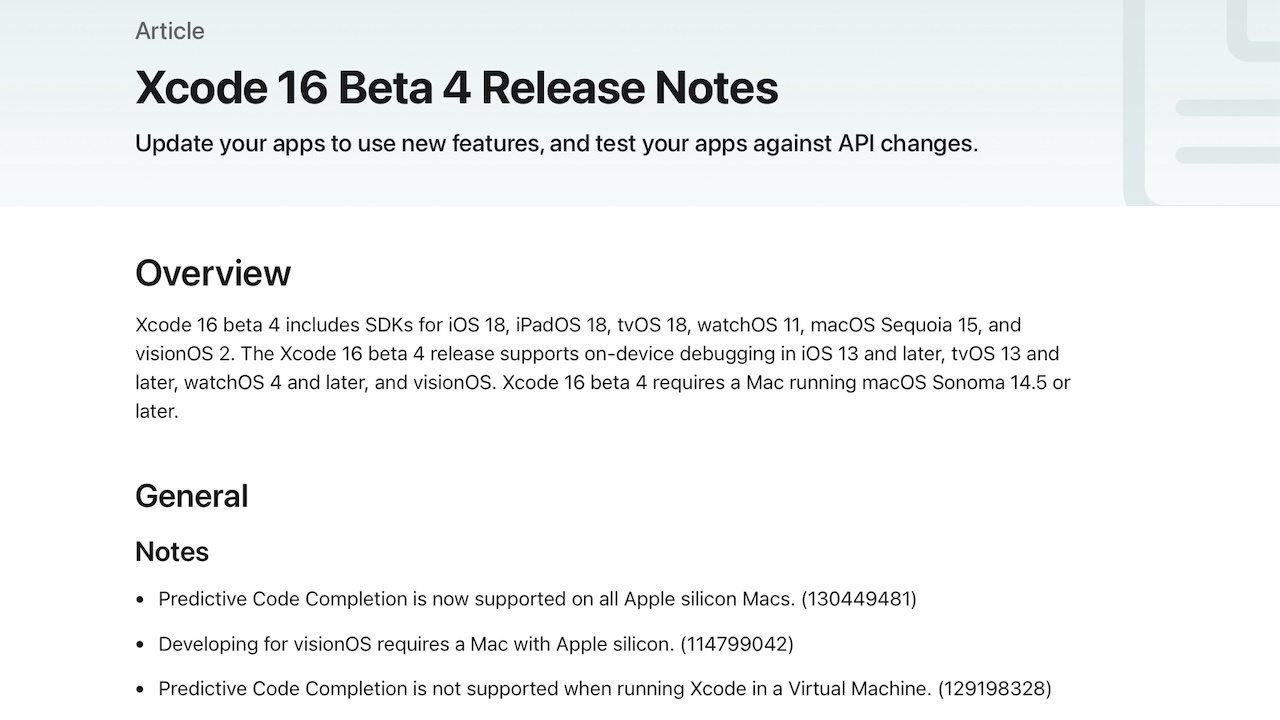 Xcode 16 Beta 4 Release Notes