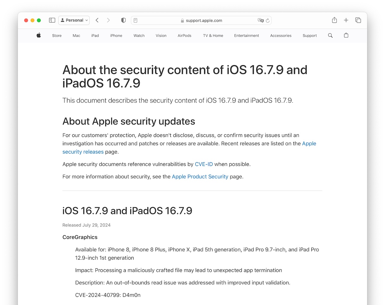 iOS 16.7.9 and iPadOS 16.7.9