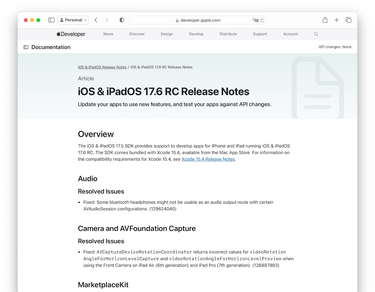 iOS and iPadOS 17 6 RC Release note