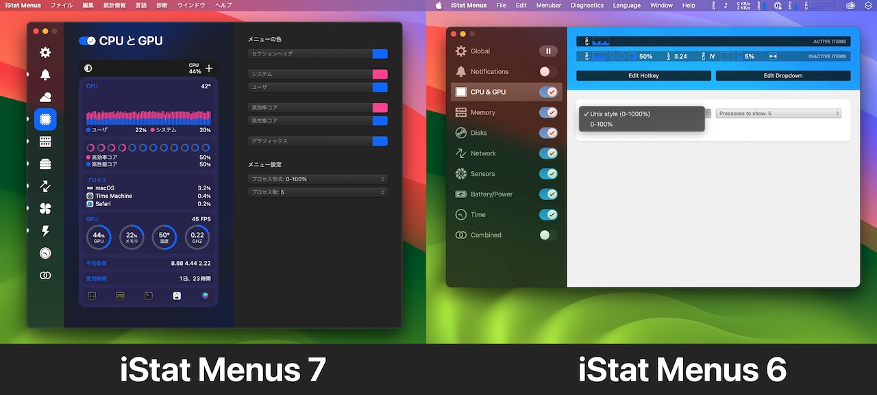 iStat Menus 7とiStat Menus 6