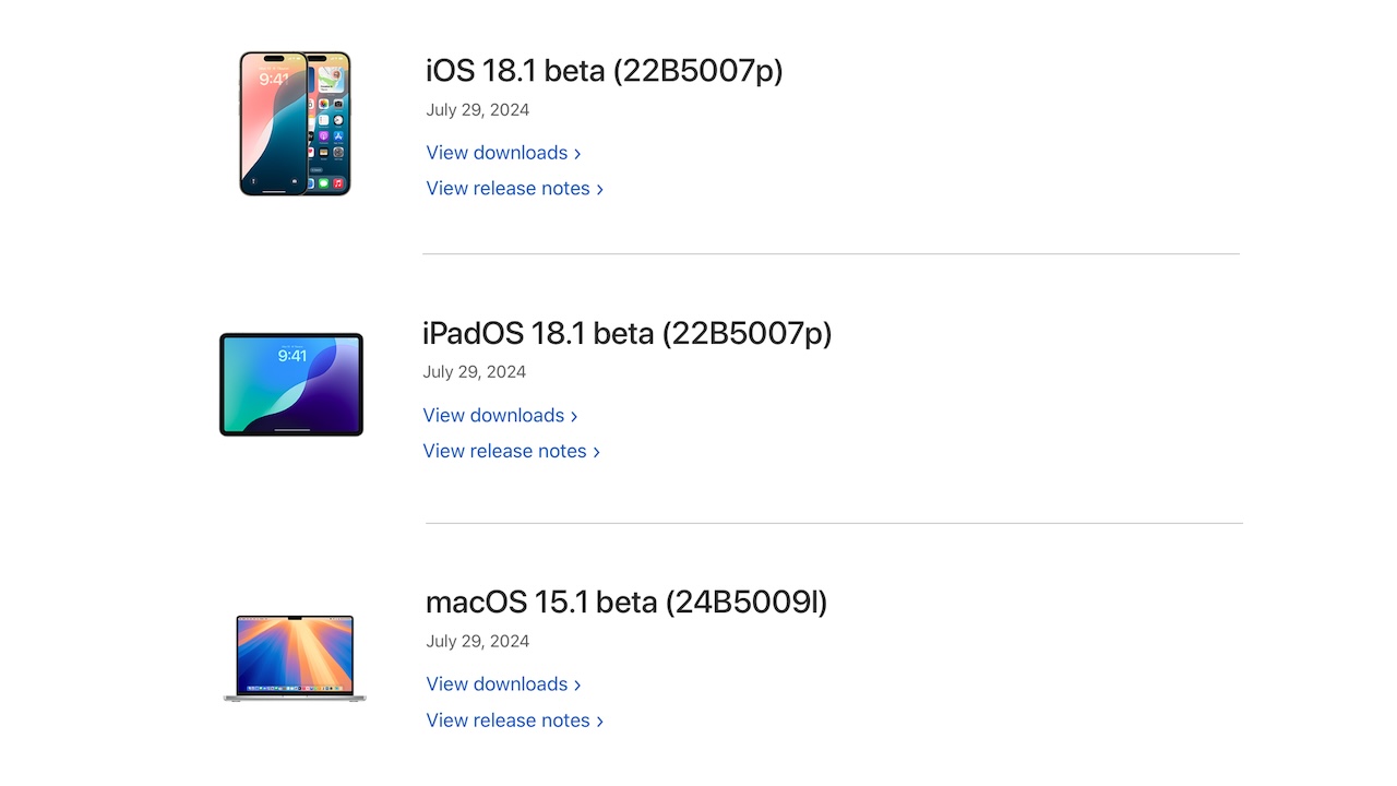 macOS 15.1 beta (24B5009l)とiOS 18.1 beta (22B5007p)