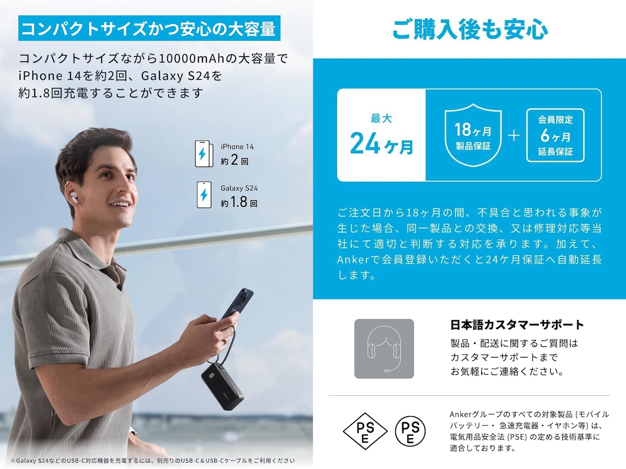 Anker Power Bank (10000mAh, Fusion, Built-In ライトニングケーブル)