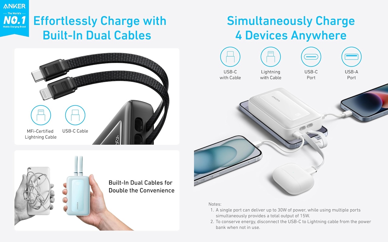 Anker Zolo Power Bank (20K, Built-In USB-C and Lightning Cable)