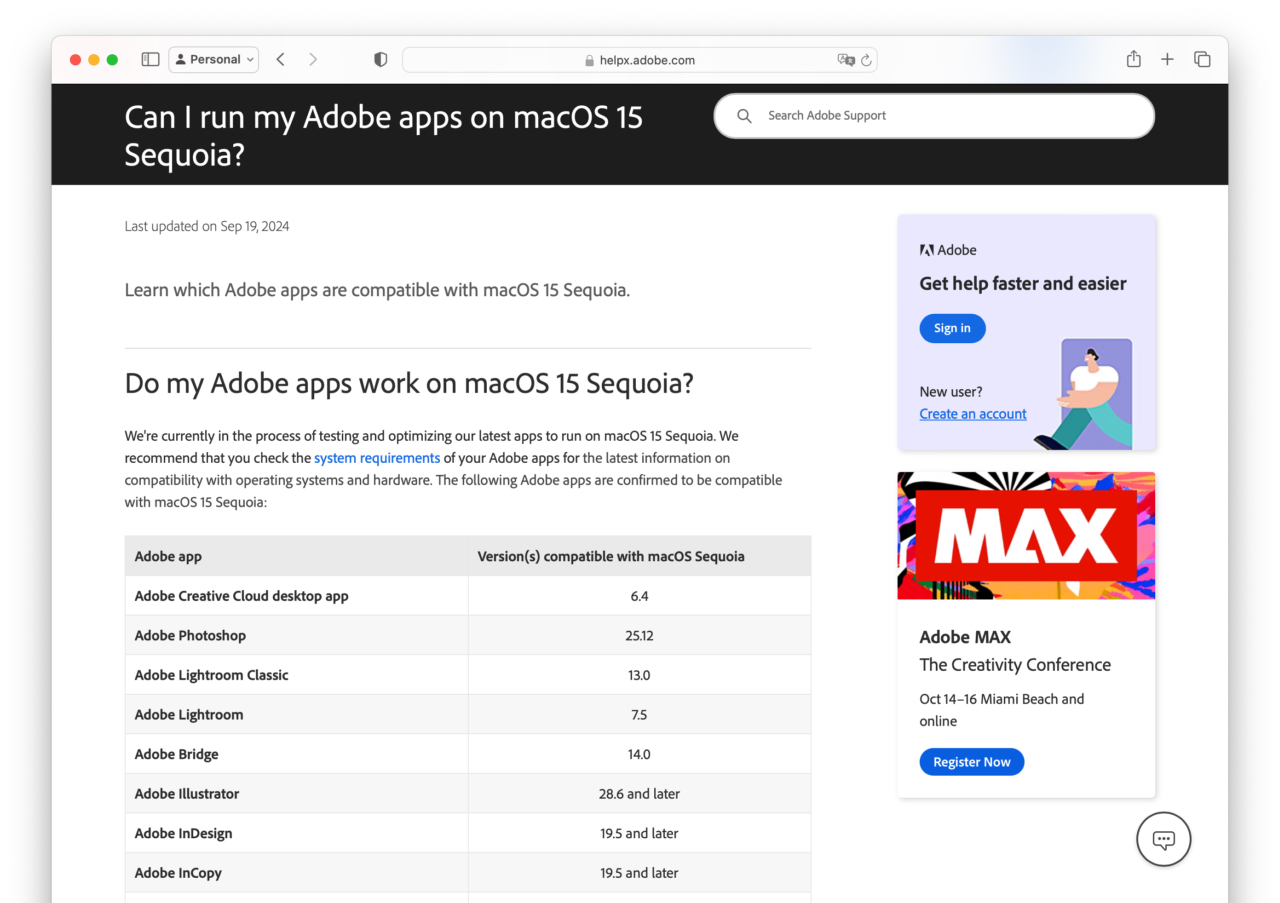 Can I run my Adobe apps on macOS 15 Sequoia?