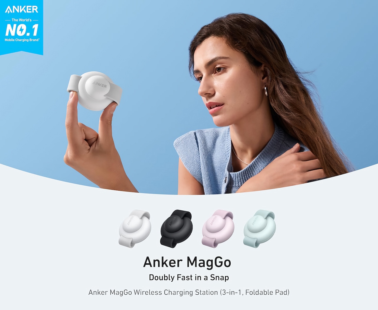 Anker MagGo Wireless Charging Station (3-in-1, Foldable Pad)