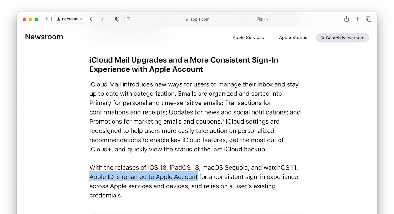 Apple ID is renamed to Apple Account