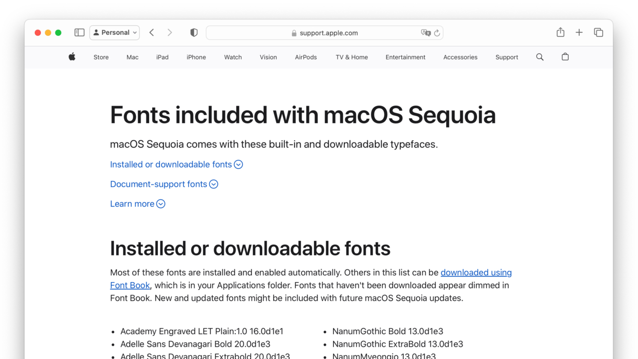 Fonts included with macOS Sequoia