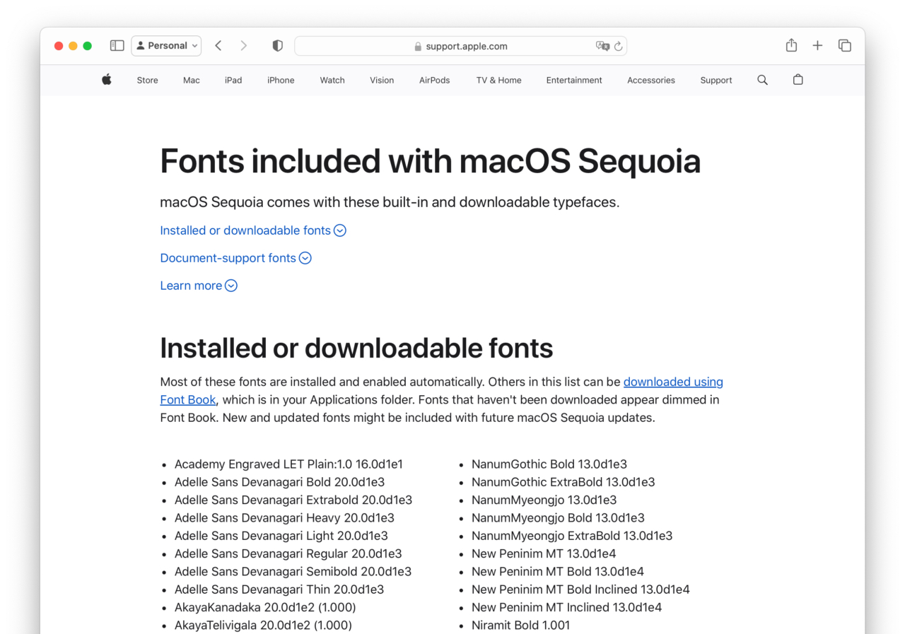 Fonts included with macOS Sequoia