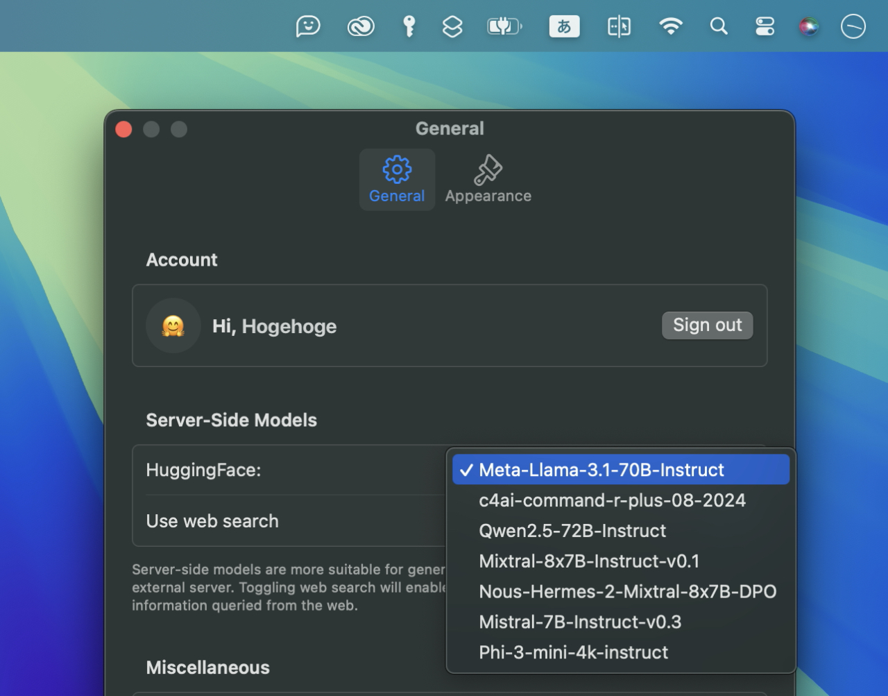 HuggingChat macOS