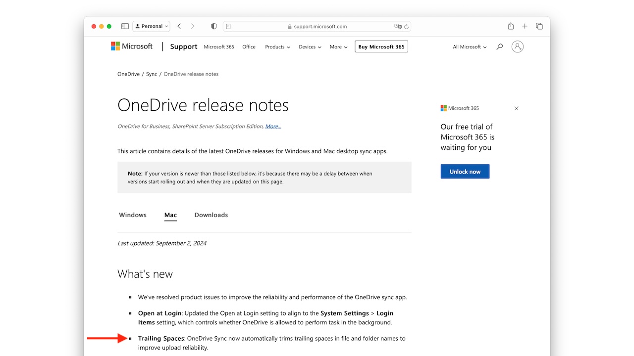 Microsoft OneDrive Trailing Spaces