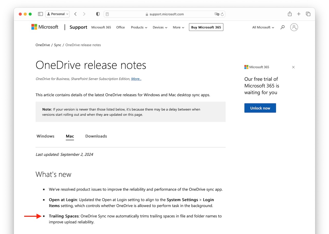 OneDrive Sync now automatically trims trailing spaces in file and folder names to improve upload reliability. 