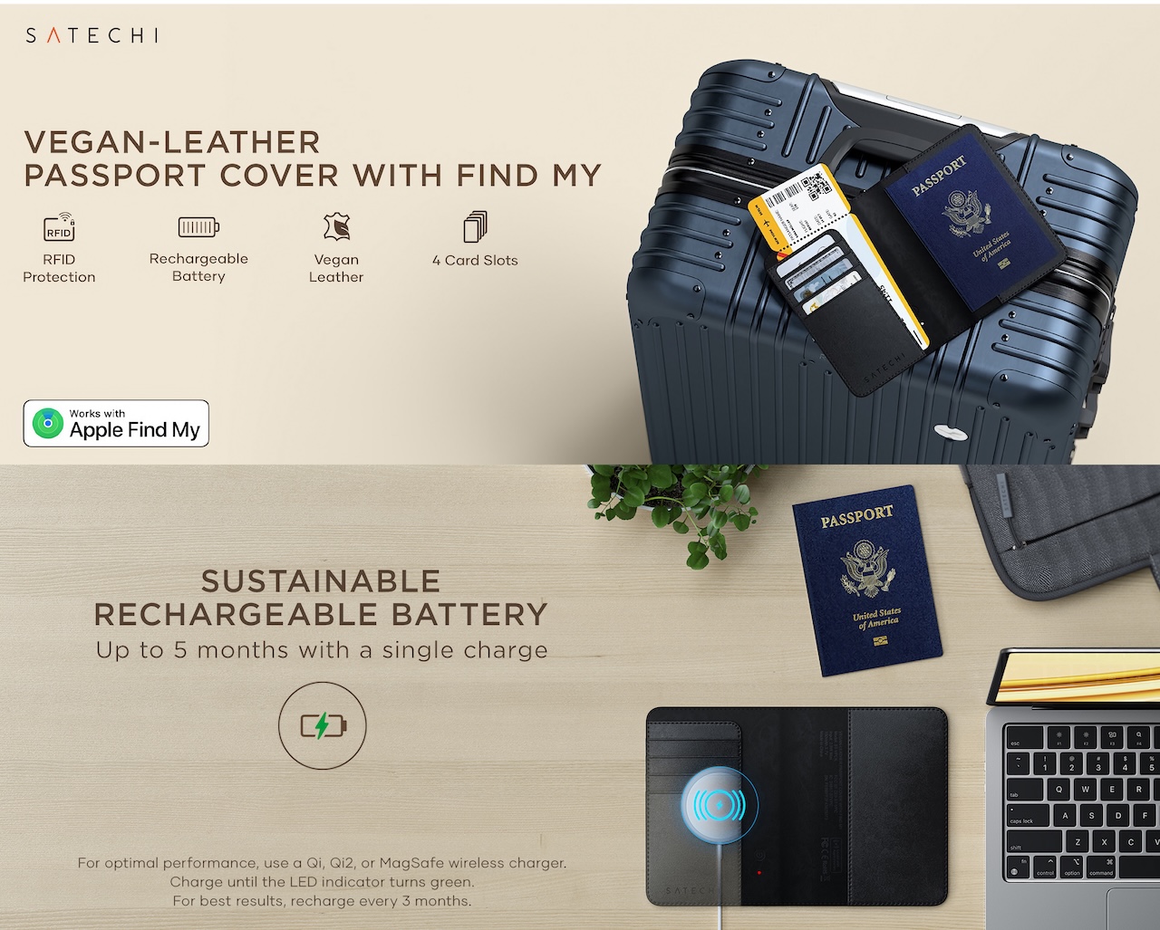 Satechi Vegan-Leather Passport Cover with Find My