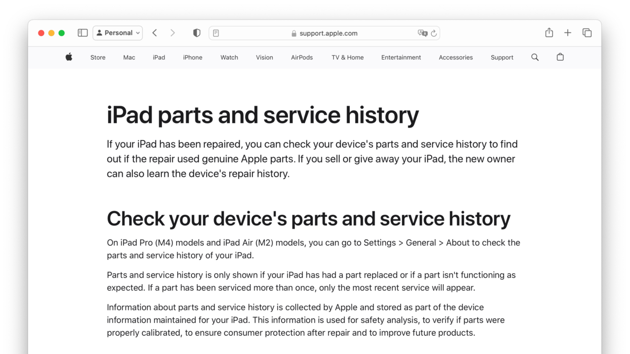 iPad parts and service history