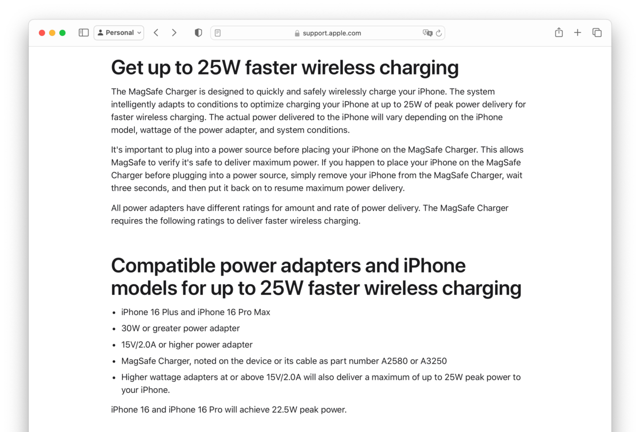 iPhone 16 and iPhone 16 Pro will achieve 22.5W peak power.