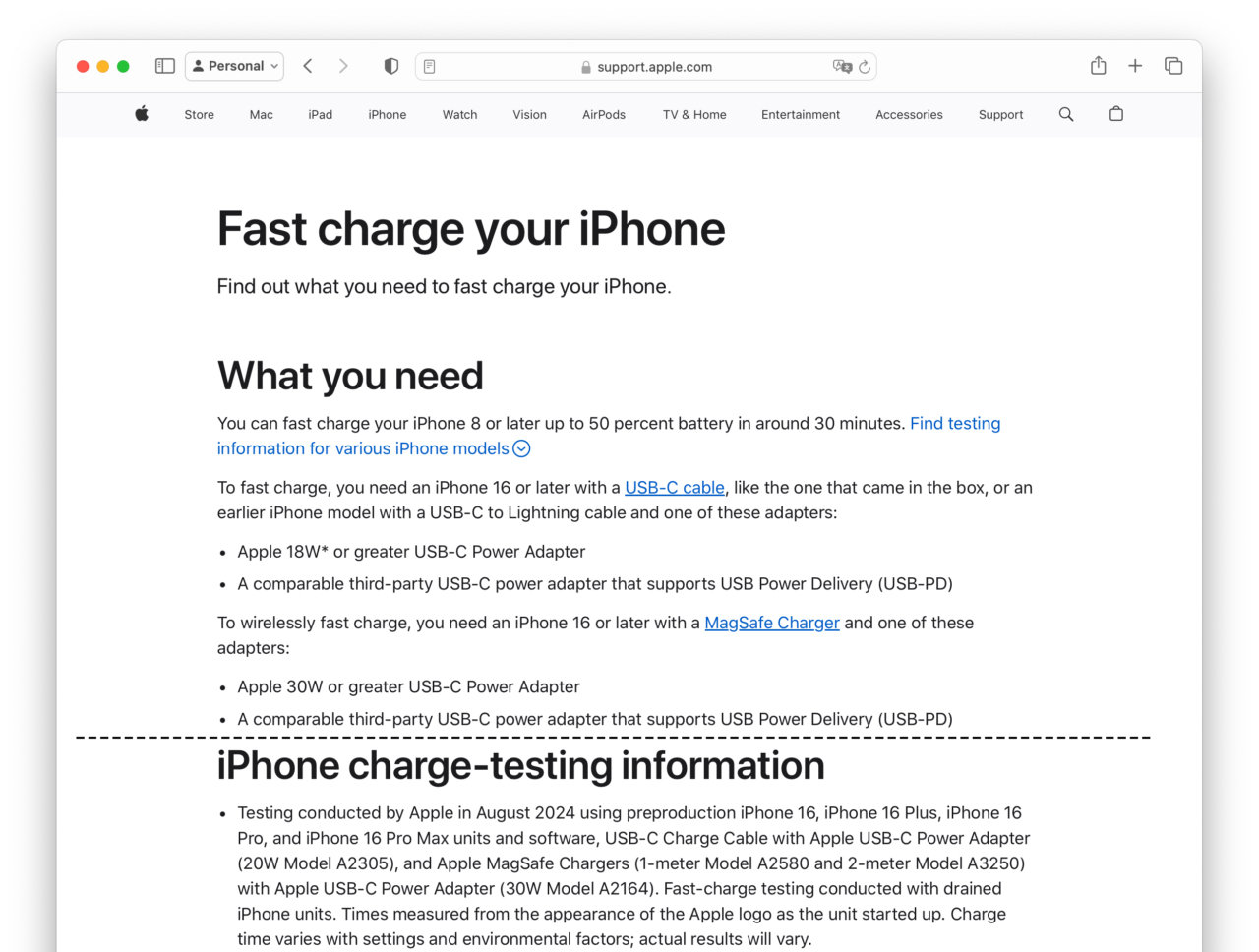 iPhone 16の高速充電仕様