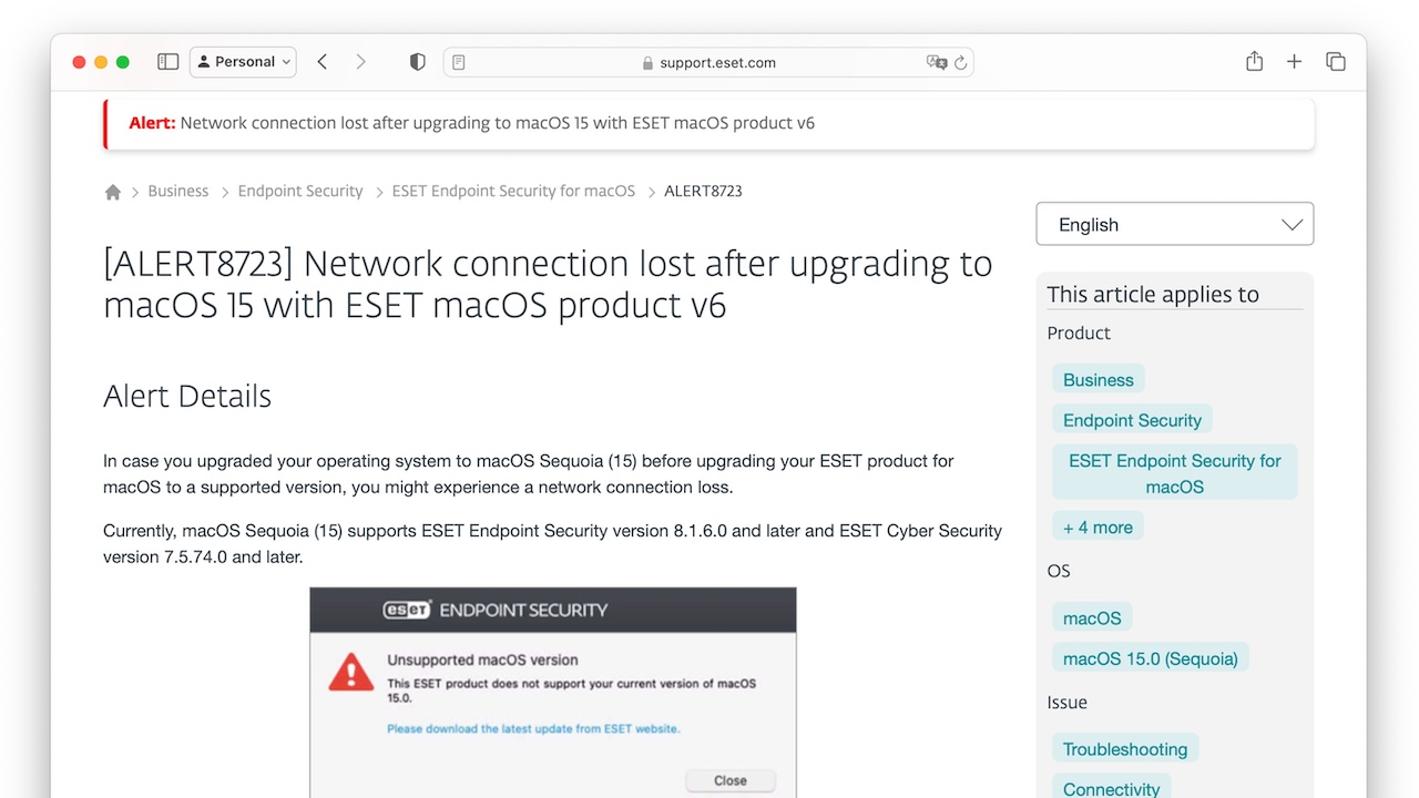 macOS 15 Sequoia network lost with security app