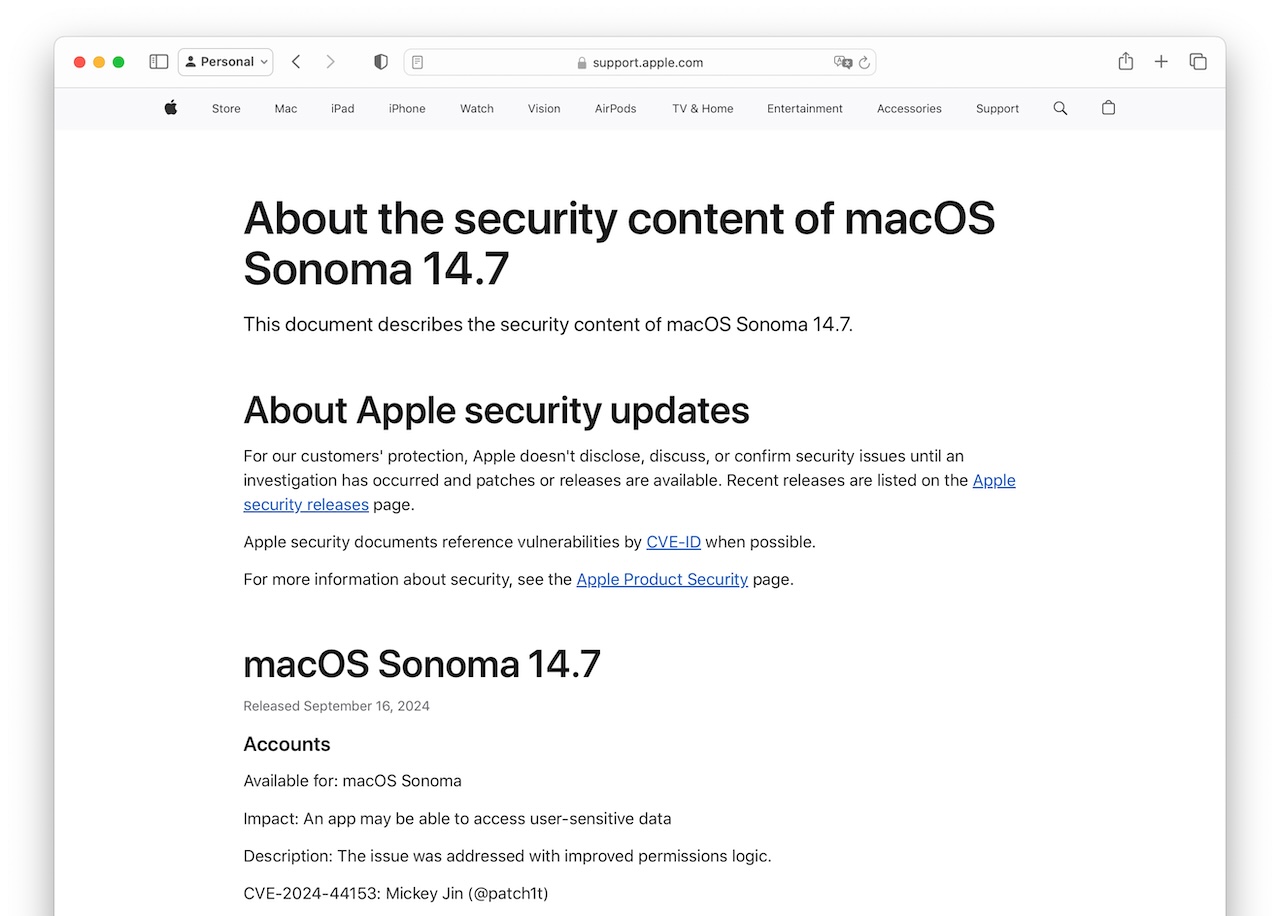 macOS Sonoma 14.7 Security