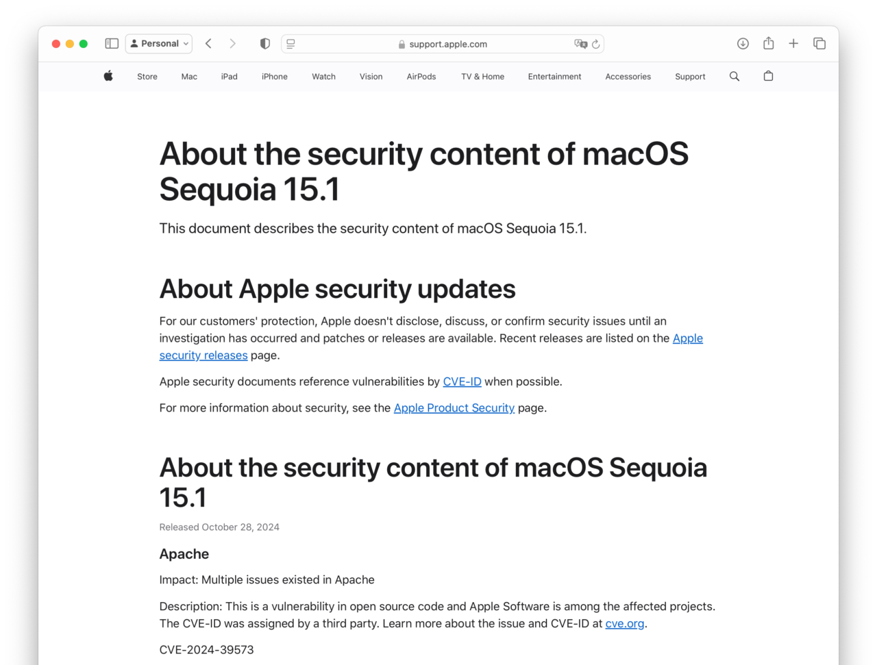 About the security content of macOS Sequoia 15.1