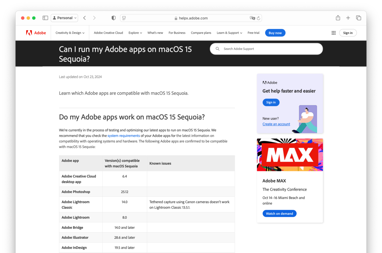 Can I run my Adobe apps on macOS 15 Sequoia?