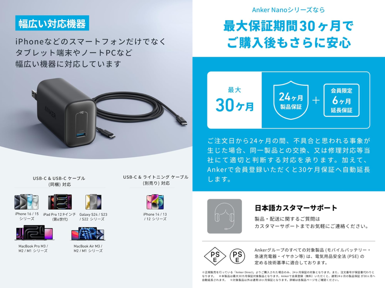 Anker Nano Charger (100W) with USB-C & USB-C ケーブル