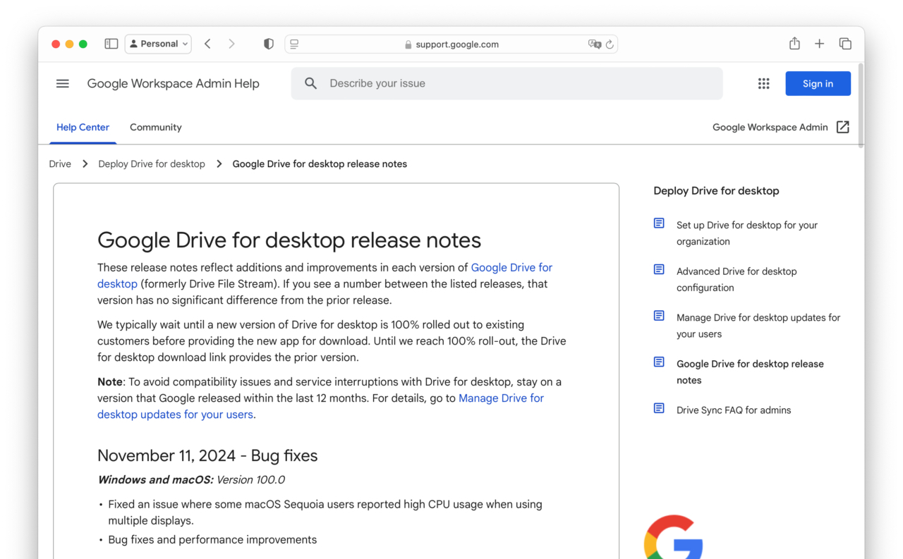 Google Drive for Mac v100 fixed high CPU Usage